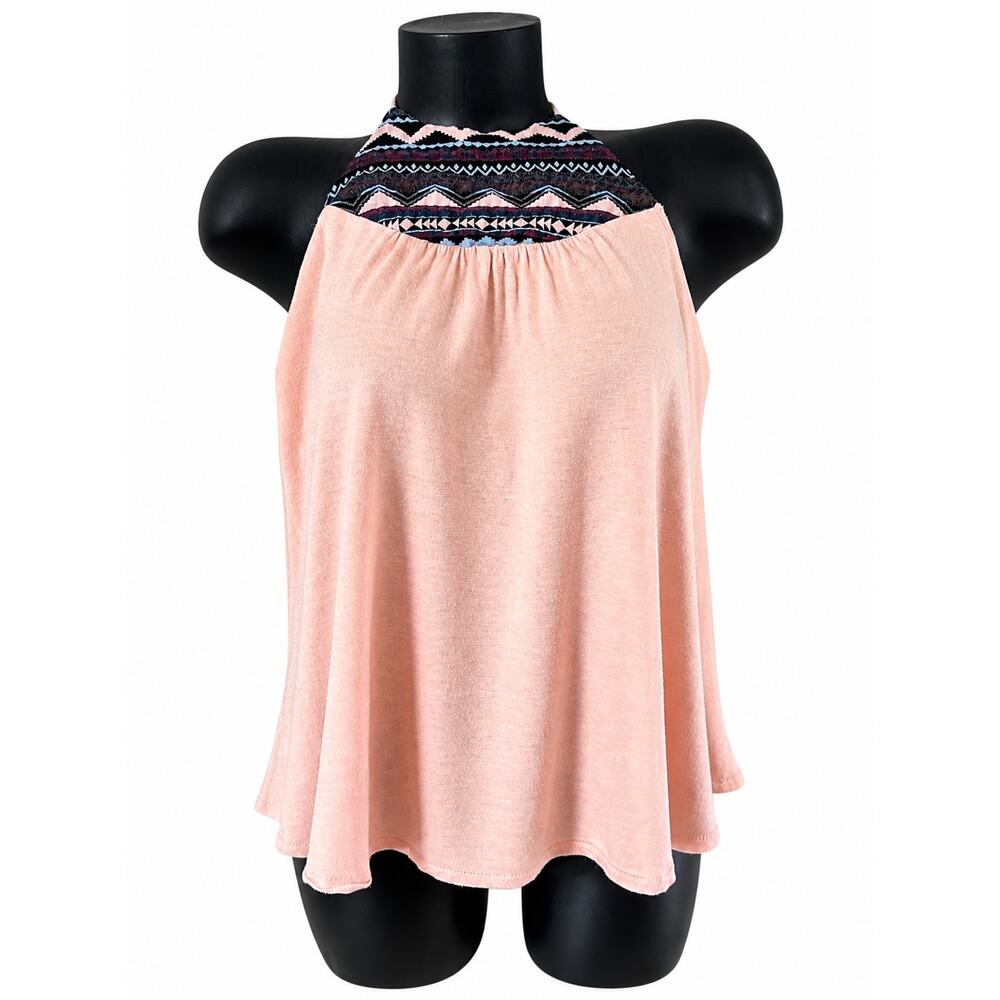 Bozzolo Womens Large Pink Boho Halter Top Y2K Festival Aztec Tassel Beach Rayon